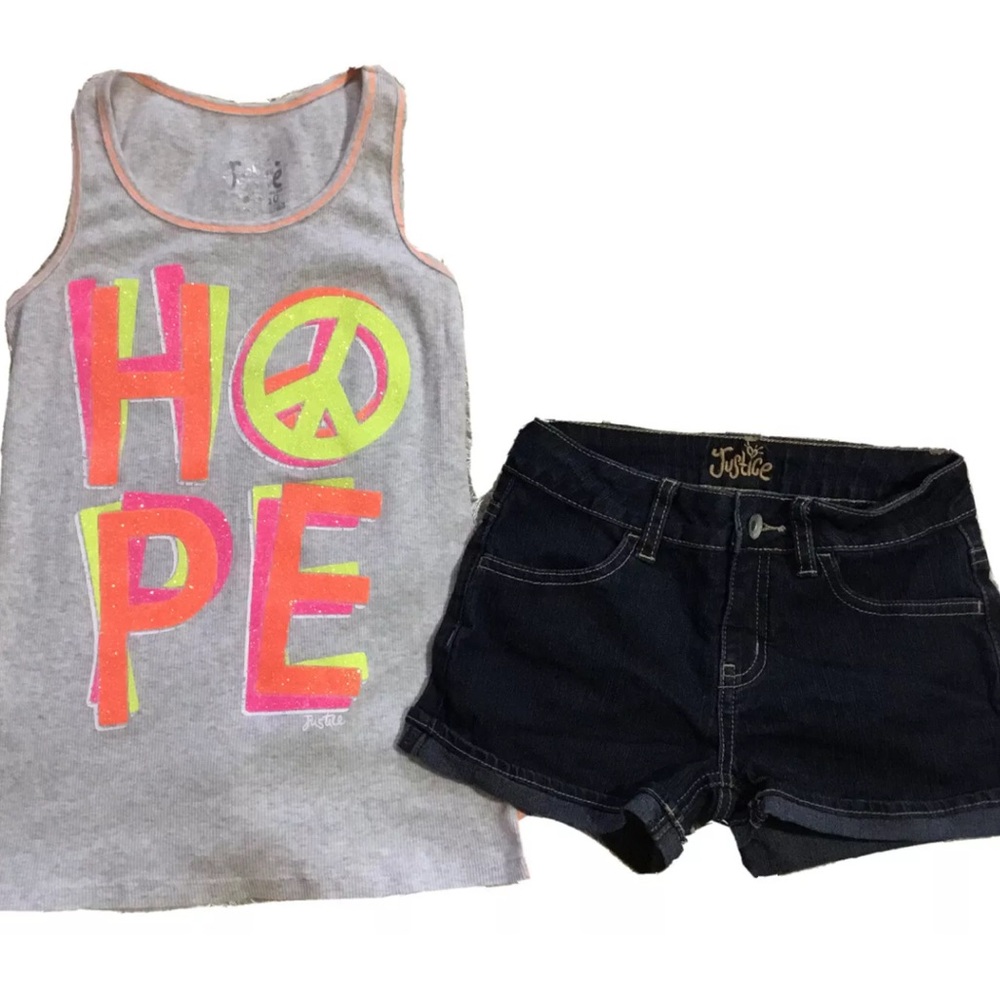 JUSTICE 10 10 SLIM HOPE TANK JEAN SHORTS BUNDLE